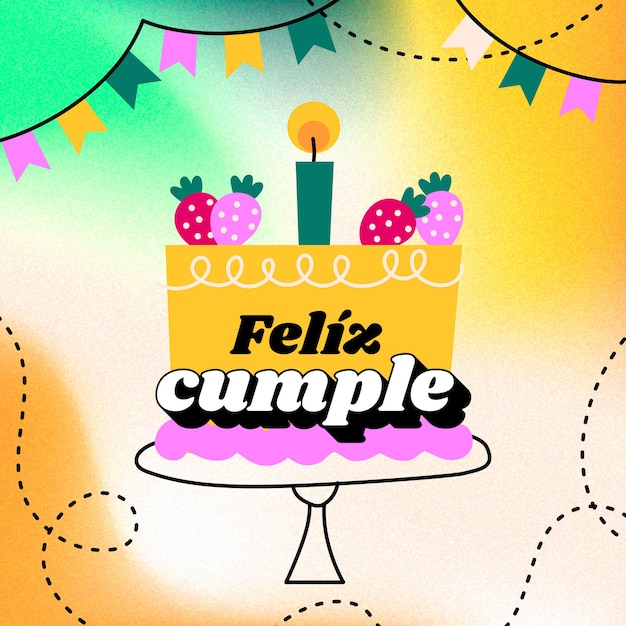 Colorful Happy birthday in Spanish illustration