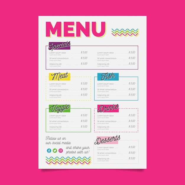 Colorful healthy food restaurant menu template