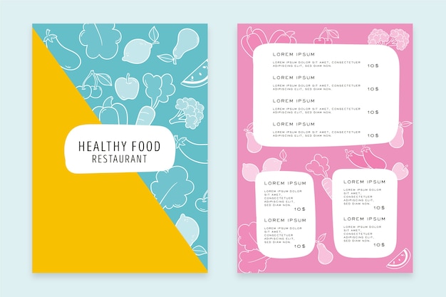 Free Vector colorful healthy food restaurant menu template