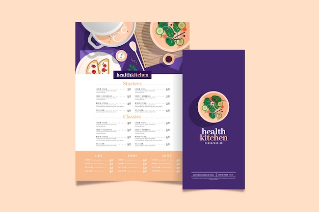 Colorful healthy food restaurant menu template