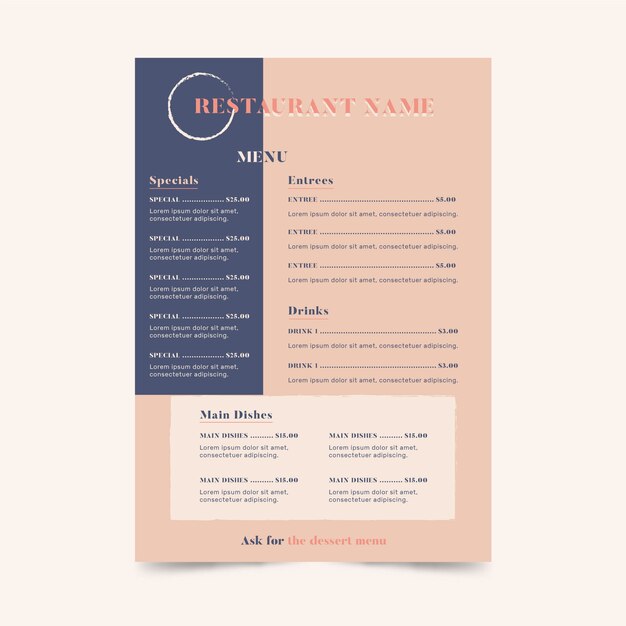 Colorful healthy food restaurant pink menu template