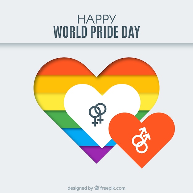 Colorful heart background with gender symbols