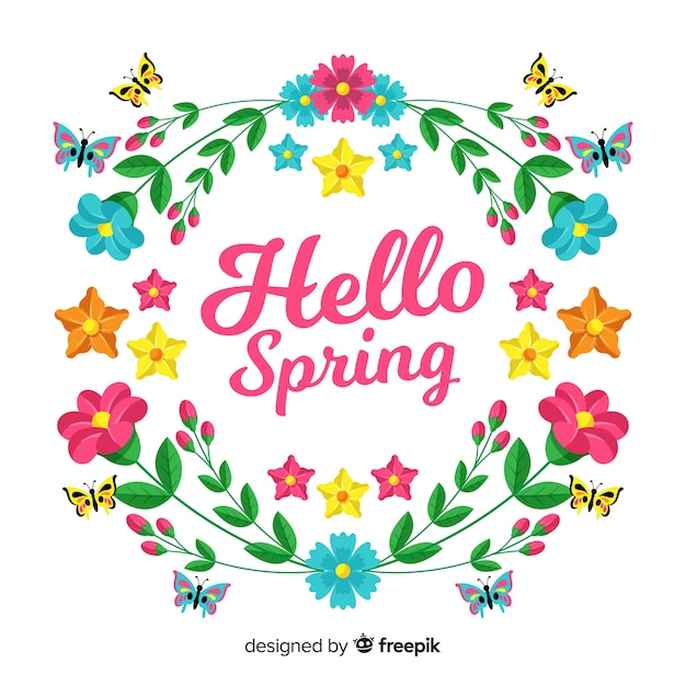 Colorful hello spring background