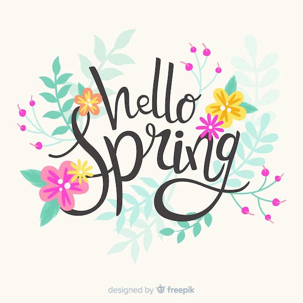 Colorful hello spring lettering background