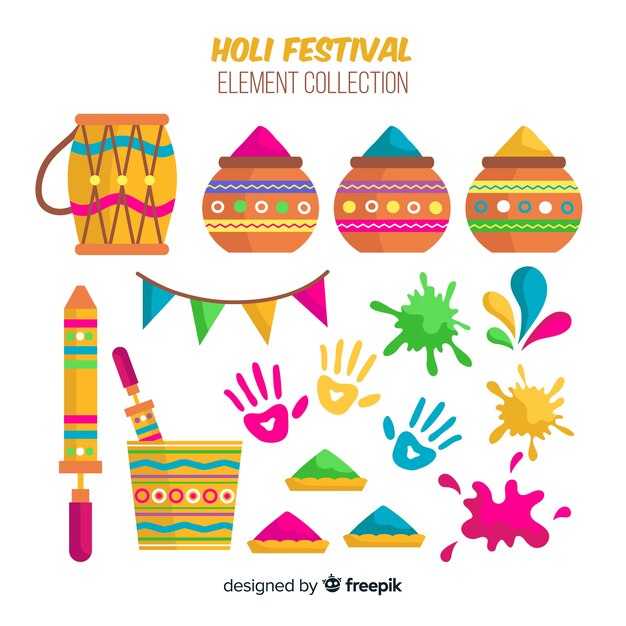 Colorful holi festival element set