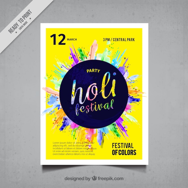 Free vector colorful holi festival poster with blue circle