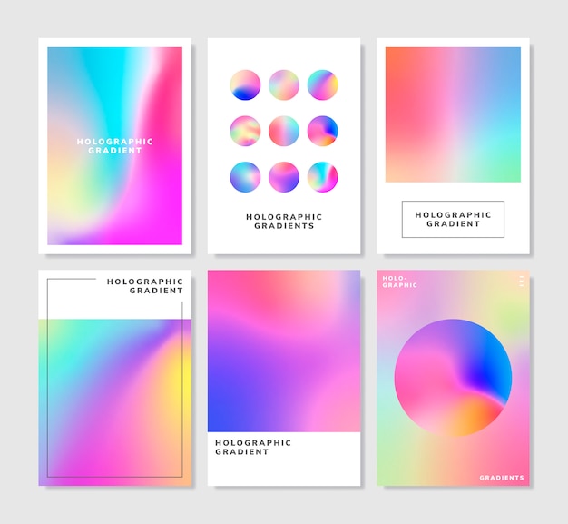 Colorful holographic gradient background design set