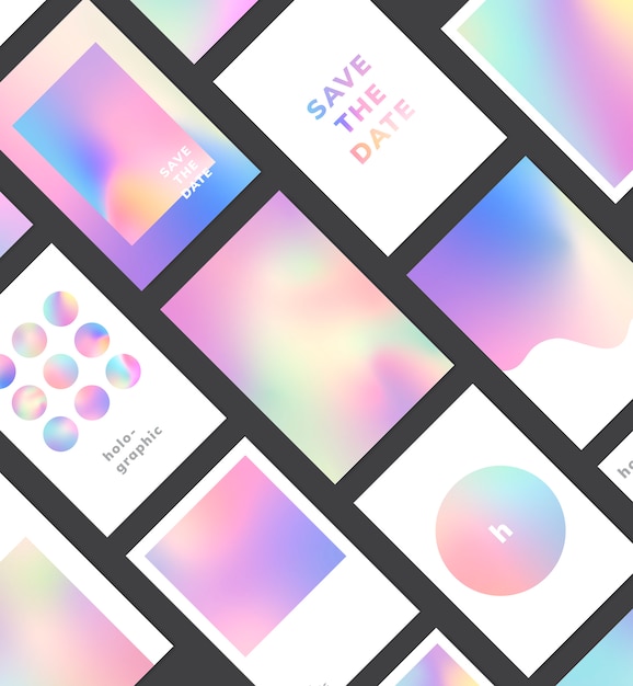 Colorful holographic gradient background design set