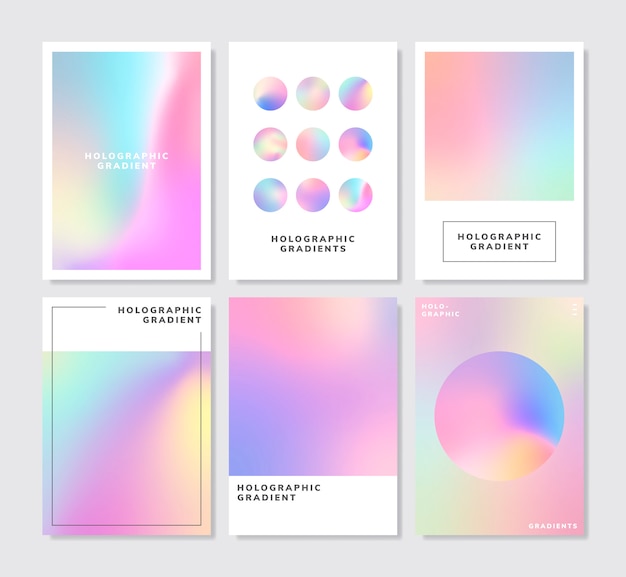 Colorful holographic gradient background design set