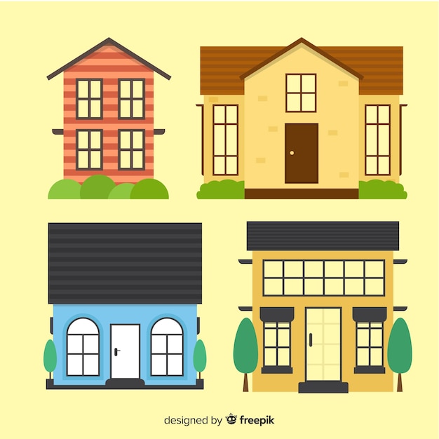 Colorful housing collection with cartoon style