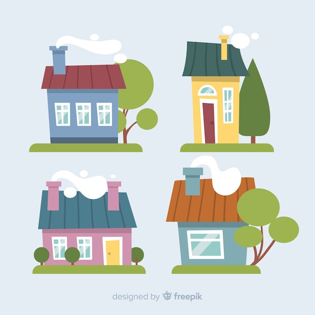 Colorful housing collection with cartoon style