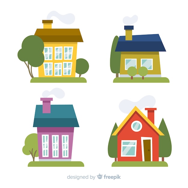 Free Vector colorful housing collection with cartoon style