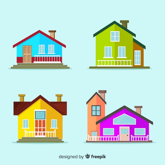 Colorful housing collection with cartoon style