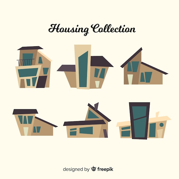 Colorful housing collection with cartoon style