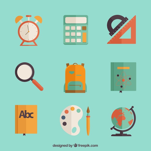 Colorful icons of school items