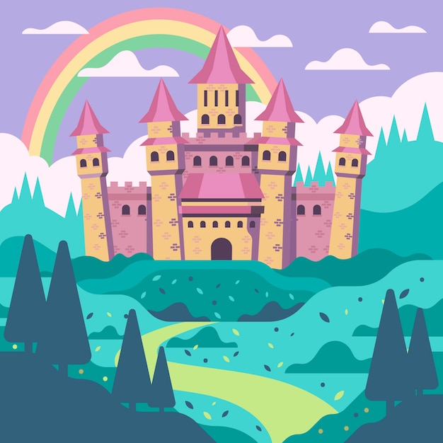 Colorful illustration of fairytale castle