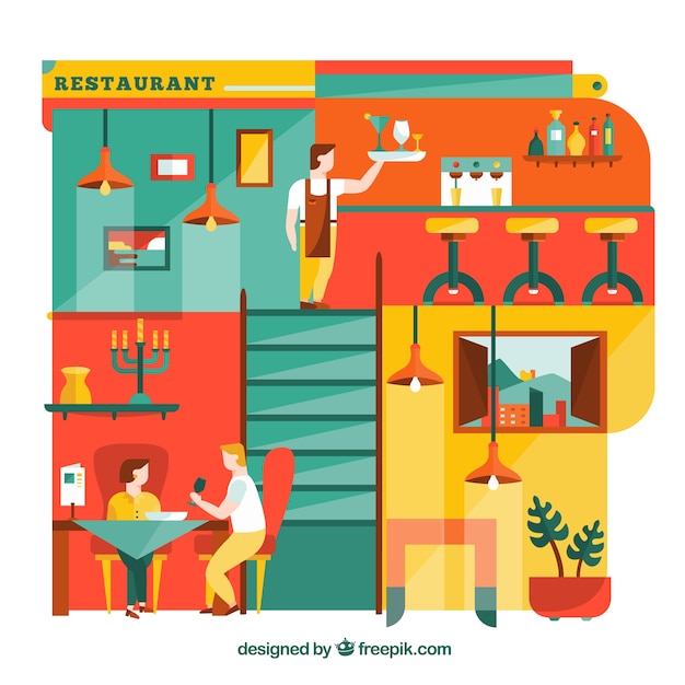 Free vector colorful illustration of restaurant in flat design