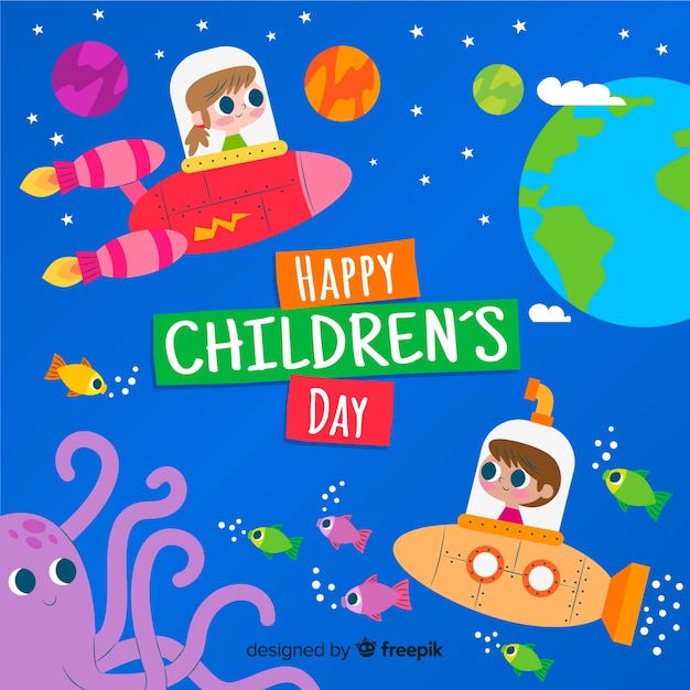 Colorful illustration with flat design for childrens day