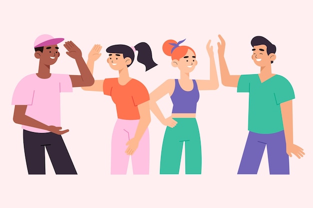 Colorful illustration with people giving high five