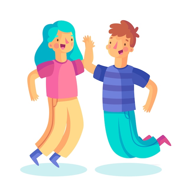 Free Vector colorful illustration with young people giving high five