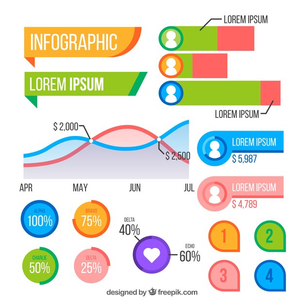 Colorful infographic elements collection in flat style