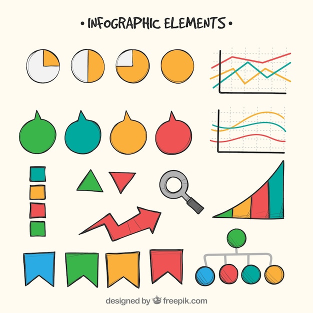 Colorful infographic elements collection in hand drawn style