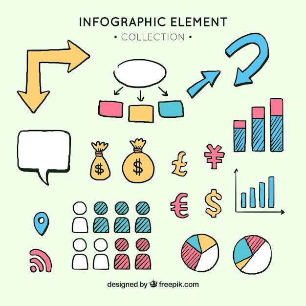 Colorful infographic elements collection in hand drawn style