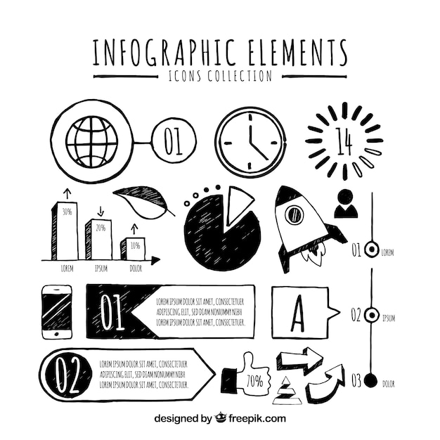 Free Vector colorful infographic elements collection in hand drawn style