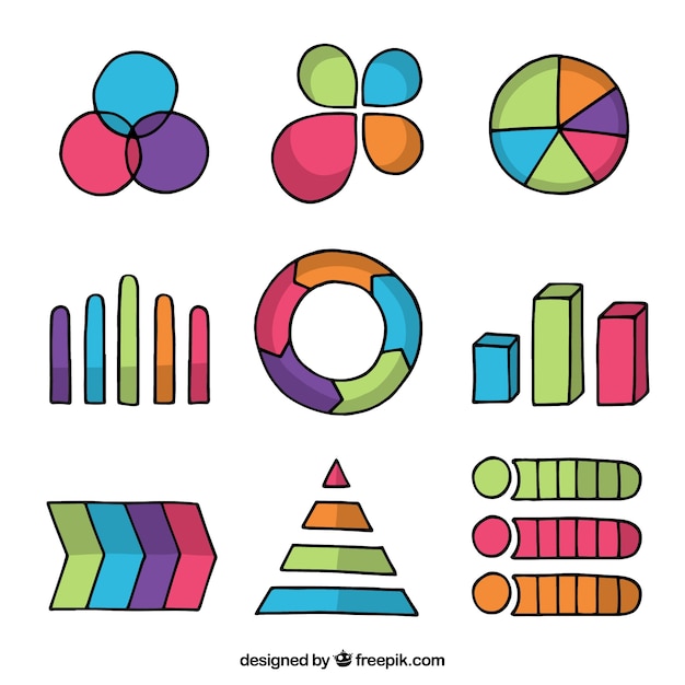 Colorful infographic elements collection in hand drawn style