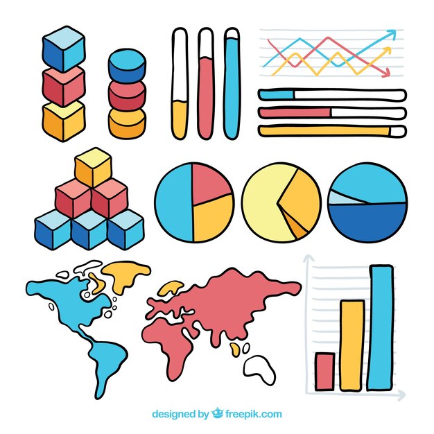 Colorful infographic elements collection in hand drawn style