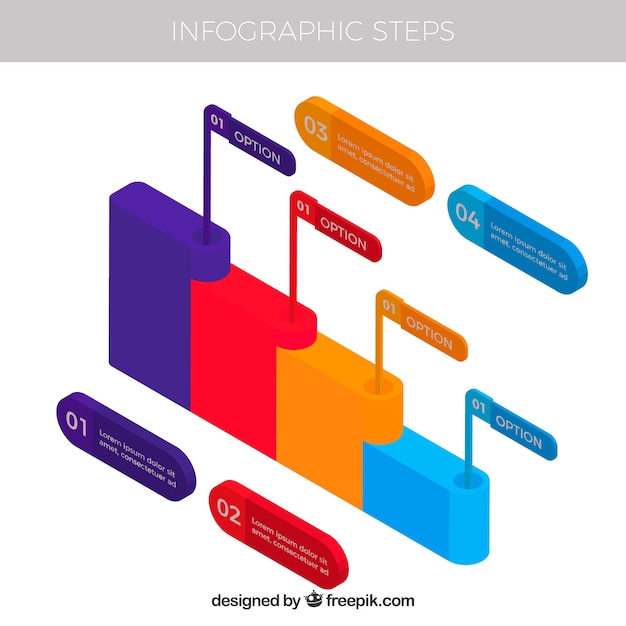 Colorful infographic steps collection in isometric style