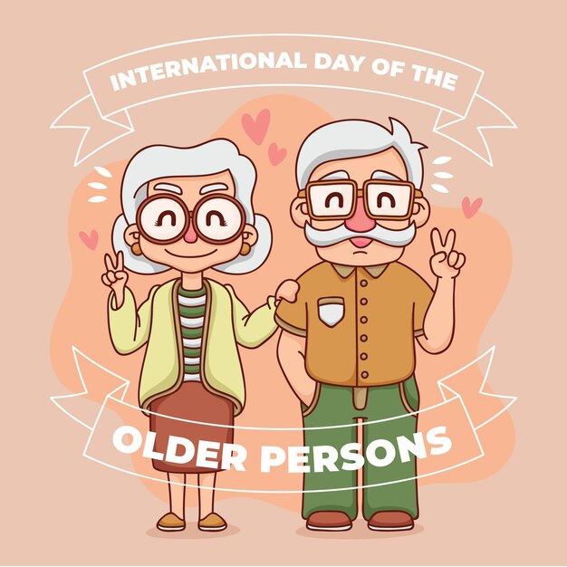 Colorful international day of the older persons with grandparents