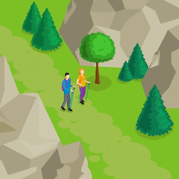 Free Vector colorful isometric hiking template