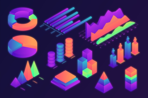 Colorful isometric infographic pack