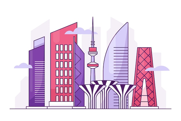 Free vector colorful kuwait skyline illustration