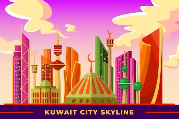 Free vector colorful kuwait skyline