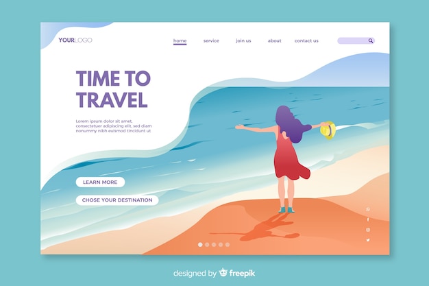 Colorful landing page for travelling enthusiasts