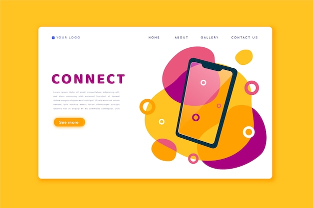 Free Vector colorful landing page with smartphone