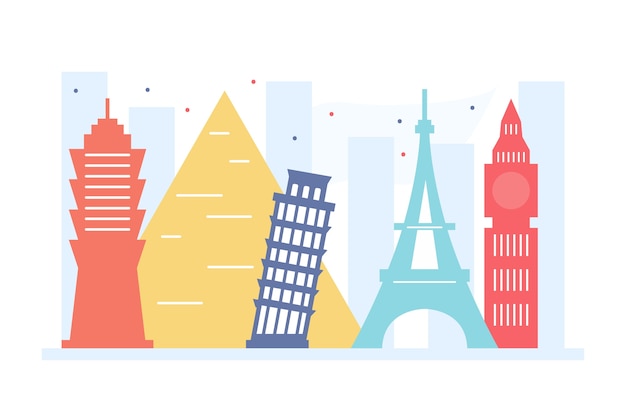 Free vector colorful landmarks skyline concept