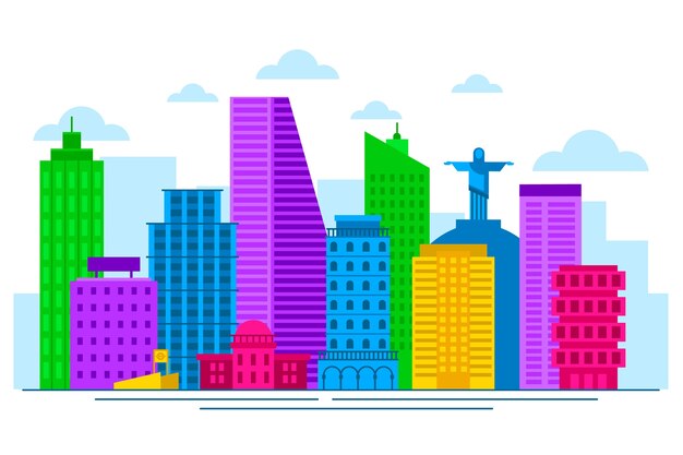 Colorful landmarks skyline concept