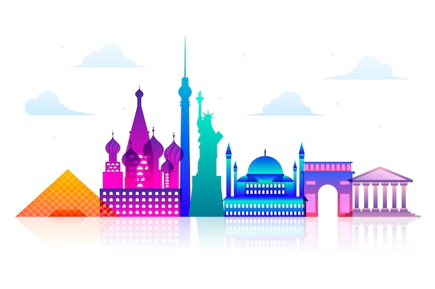 Free Vector colorful landmarks skyline concept