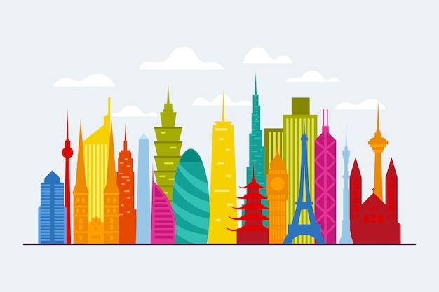 Free vector colorful landmarks skyline design