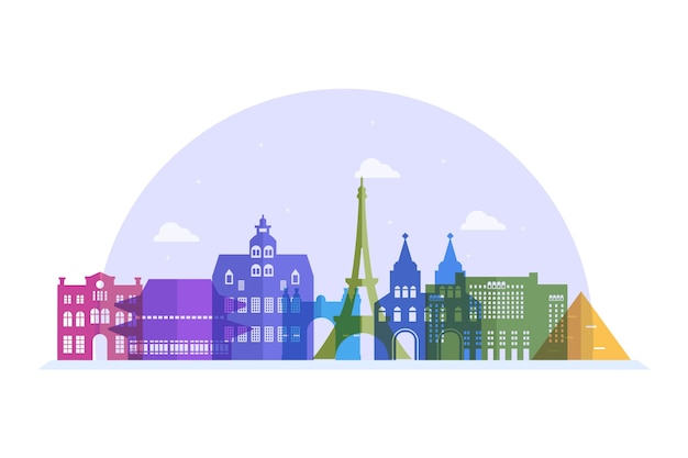 Free vector colorful landmarks skyline tourism