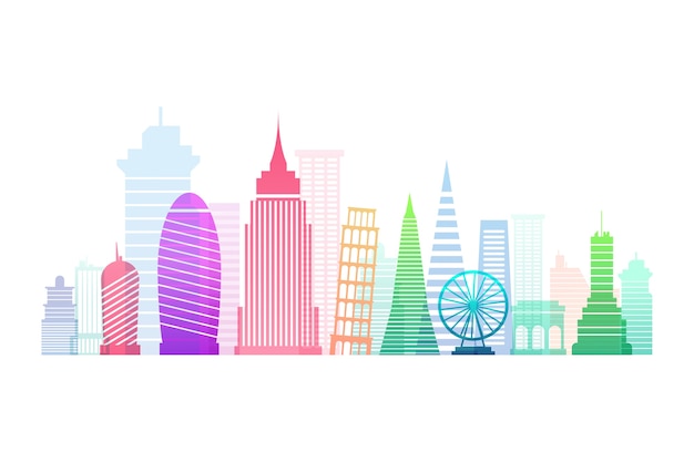 Free vector colorful landmarks skyline