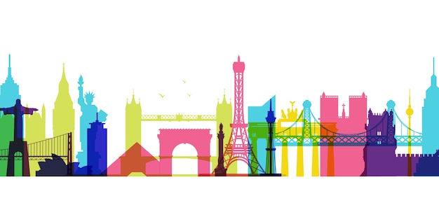 Free Vector colorful landmarks skyline