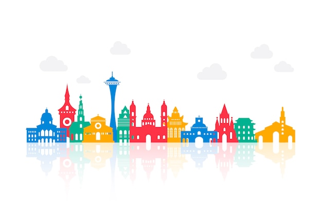 Free Vector colorful landmarks skyline