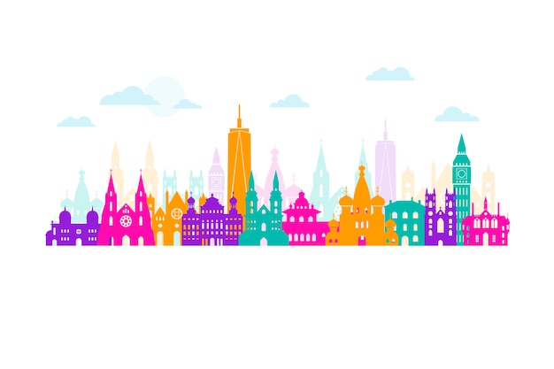 Free vector colorful landmarks skyline