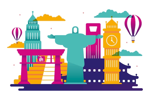 Free Vector colorful landmarks skyline