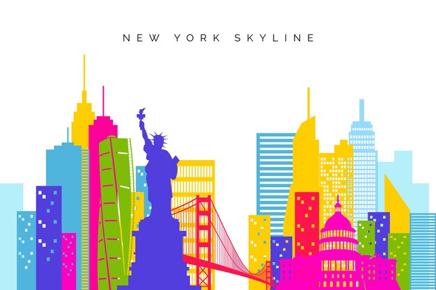 Colorful landmarks skyline