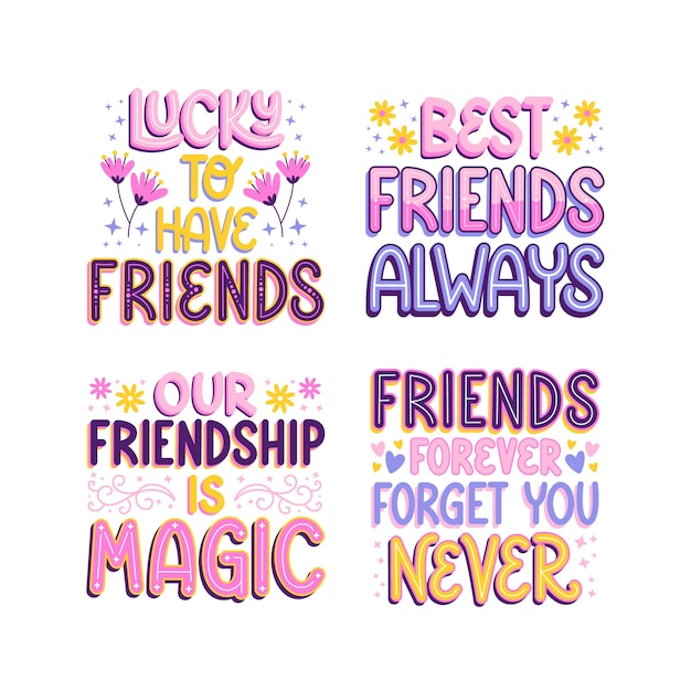 Colorful lettering best friends stickers set